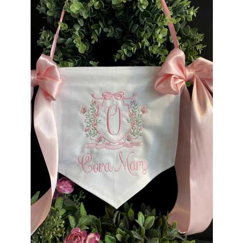 Custom Embroidered Baby Name Banner, Personalized Monogram Birth Announcement, Hospital Door or Bassinet Sign, Shower Gift, Nursery Decor,