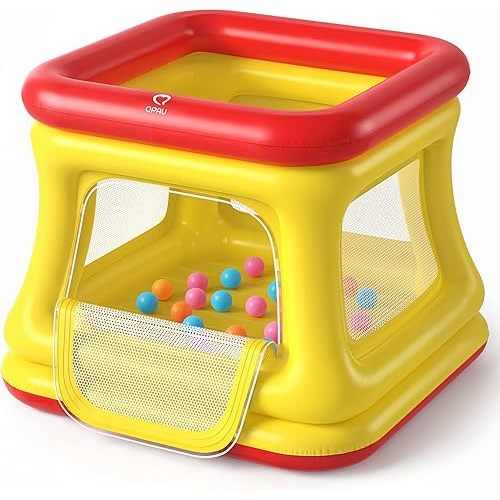 Inflatable Bounce House for Toddlers 1-3, Ball Pit & Trampoline, Inflatable Bouncy House with Pump, Safety Net, Indoor & Outdoor Bubble Bouncer Baby Play Yard