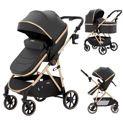Babideal Baby Stroller for Newborn and Toddler,One-Hand Fold | Up to 50lbs, 2-in-1 Convertible Design,Adjustable Backrest, EVA Wheels, Large Storage Basket