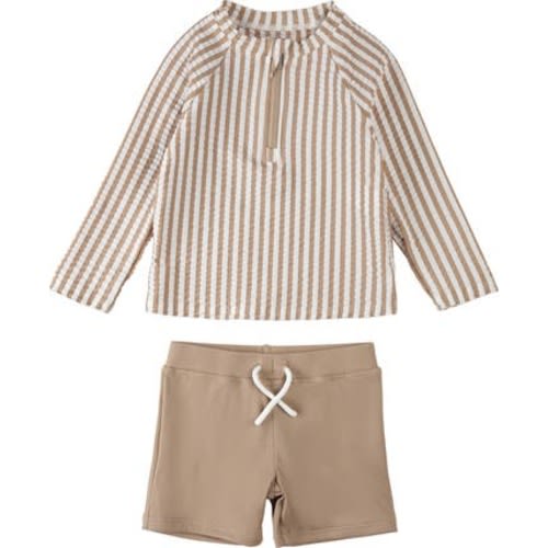 Seersucker Long Sleeves Rashguard & Shorts, 3-6M