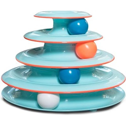 Catstages Chase Meowtain 4-Tier Interactive Cat Track Toy – 4 Spinning Balls, Non-Slip Base, Ideal for Indoor Cats, Blue