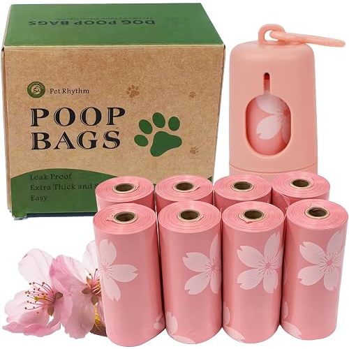Cherry Blossom Scented Dog Poop Bags - 120 counts Pink Pet Waste Bags with Dispensers, Extra Large 13x9 Inch Leak-Proof Fragrance Bags for Dogs Walking and Cat Litter