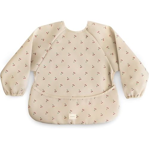 mushie Long Sleeve Baby Bib | Water Resistant Adjustable Fit for Ages 6-24 Months