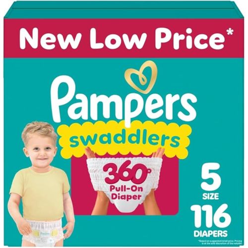 Pampers Diapers - Swaddlers 360 - Size 5, 116 Count, for up to 100% Leakproof Premium Skin Protection (Packaging May Vary)