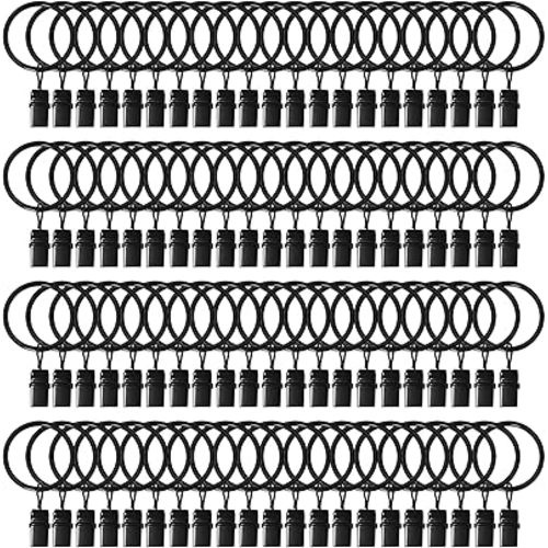 84 Pack Curtain Rings with Clips 1.26" Interior Diameter,Metal Drapery Ring with Clips Compatible with up to 1 inch Drapery Rod,Strong Vintage Decorative Rustproof Drapery Ring with Hooks(Black)