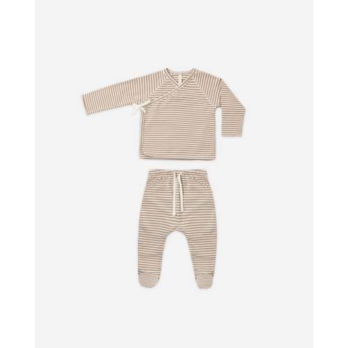 Wrap Top + Footed Pant Set Almond Stripe – Quincy Mae