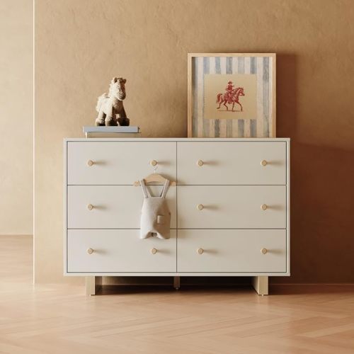 Storkcraft Texas 6 Drawer Dresser (Frosted Oat/Driftwood) – GREENGUARD Gold Certified Baby Dresser, Interlocking Drawer System for Nursery & Kids’ Bedroom, Brown Chest for Kids Bedroom