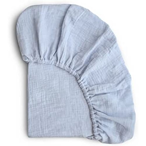 mushie Extra Soft Muslin Fitted MINI Crib Sheet | 24"x 38" (Baby Blue)