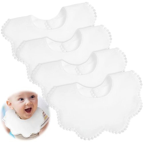 JenPen 4 Pieces White Bibs for Girl Bandana Muslin 360 Bibs Baby Bandana Drool Set for Teething Toddler Girl