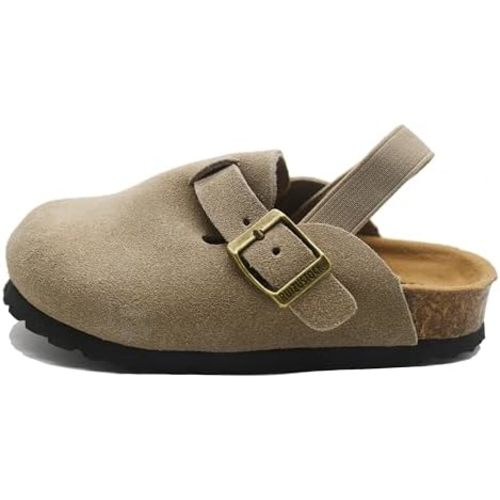 Kids Suede Clogs Toddler Clogs Boys Girls Sandals Cork Adjustable Buckle Mules Kid Slippers Flat Shoes Black
