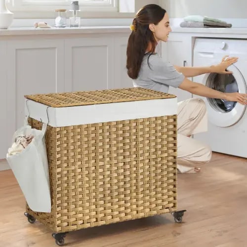 SONGMICS Laundry Hamper with Lid, Large Capacity, Rolling Laundry - TikTok Shop