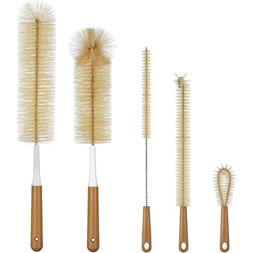 ALINK Extra Large Long Bottle Brush Set - 16" / 15" Long Bamboo Handle Bottle Cleaner for Narrow Neck Beer Wine Bottles, Decanter, Tumblers, Thermos, Jugs with Straw Brush, Kettle Spout/Lid Brush