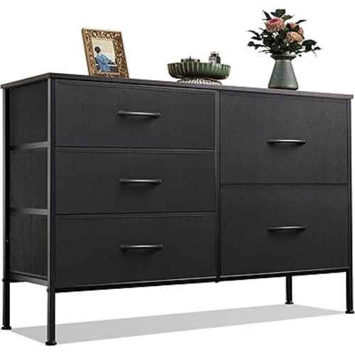 WLIVE Dresser for Bedroom with 5 Drawers, Wide Bedroom Dressers with Drawer Organizers, Chest of Drawers, Fabric Dresser for Living Room, Closet, Hallway, Charcoal Black