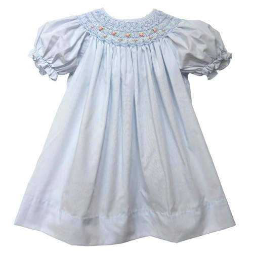 Baby Girls Blue Smocked Bishop Dress | Petit Ami