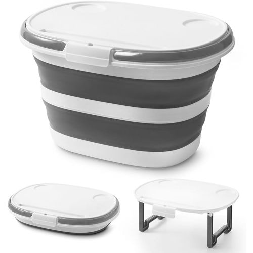 16L Collapsible Mop Bucket with Handles - Space Saving Foldable Silicone Tub for Cleaning, Laundry, Storage - Portable Wash Basin for Home & Car - 4.2 Gallon Compact Utility Bucket