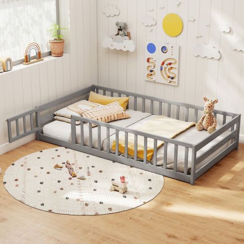 Costway Twin Size Floor Bed- Gray