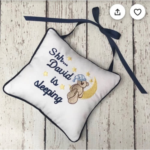 Shhh Pillow - Doorknob Personalized Pillow - Baby Sleeping Door Pillow Moon Bear