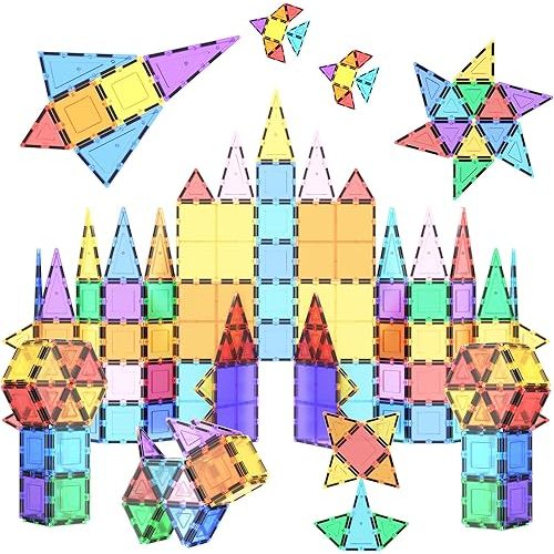 PicassoTiles 100 Piece Set 100pcs Magnet Building Tiles Clear Magnetic 3D Blocks Construction Playboards, Creativity Beyond Imagination, Inspirational, Recreational, Educational Conventional