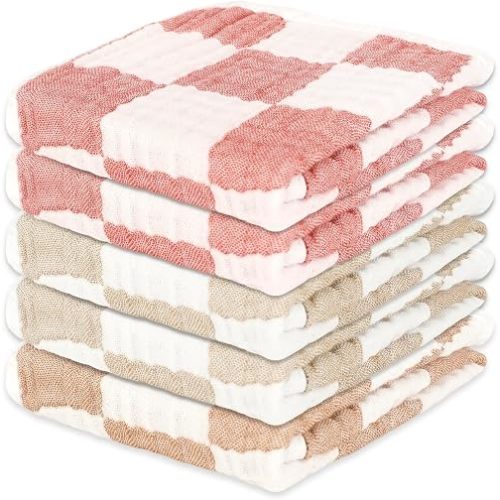 Muslin Burp Cloths 20"x10" Baby Burp Cloths 5-Pack(5, Pink & Beige)
