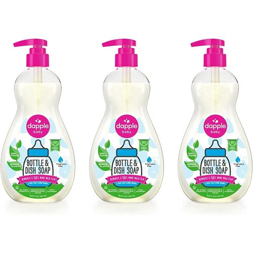 Dapple Baby Bottle Soap, Hypoallergenic Dish Soap for Baby Bottles, Powered by Plants, 1 Pump Included, Packaging May Vary, Fragrance Free, 16.9 Fl Oz (Pack of 3)