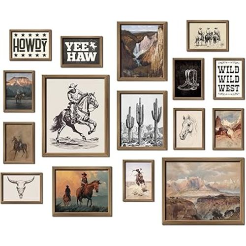 ANERZA 16 PCS Western Wall Art Decor, Southwestern Gallery Wall Prints for Bedroom Bathroom, Cowboy Posters for Living Room Aesthetic, Dorm Home Artwork Collage Kit