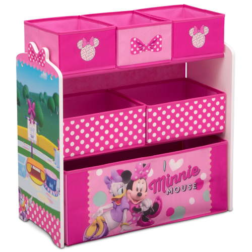 Free Shipping! Disney Minnie Mouse Toy Organizer with 6 Bins, Reusable Stickers, Sturdy Frame, 24.61 x 11.81 x 26.57 inches