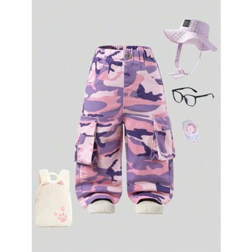 Baby Girls Y2K Street Camo Distressed Denim Jeans, Elastic Waistband | SHEIN USA