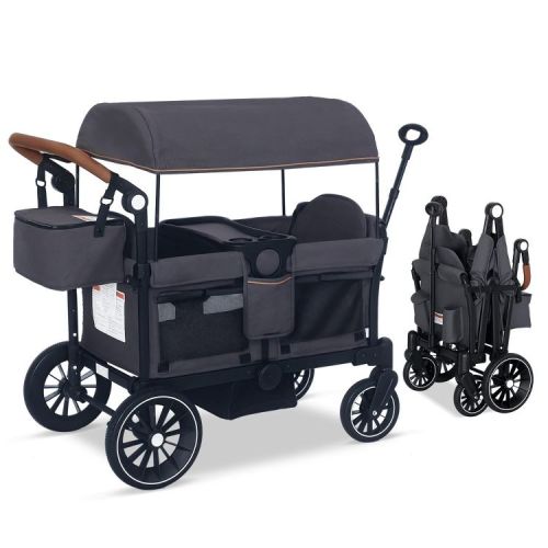 TODECARE Stroller Wagon All-Terrain Baby Stroller for 2 Kids with Canopy and Adjustable Handle, Gray