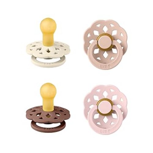 BIBS Boheme Round Nipple Pacifier Set for 0–6 Months | BPA-Free Natural Rubber Latex Soothers | Infant Comfort Teats | 4-Pack | Made in Denmark | Blush Mix