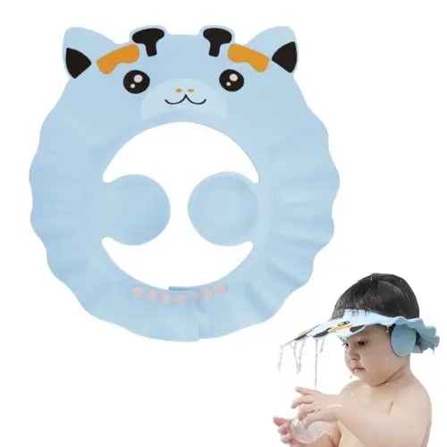 Baby Shower Cap with Earmuffs Foldable Anti-Reflux Cartoon Baby Shower Head Cap Adjustable Bathing Shower Protection Hat Soft Baby Bath Shampoo Cap Wash Shower Visor Hat for Toddler Children