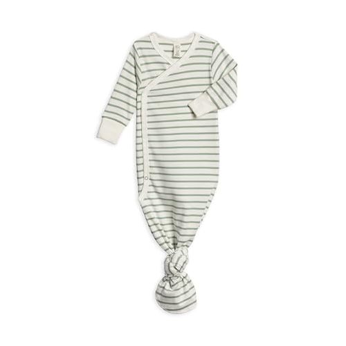Colored Organics Baby 100% Organic Cotton Newborn Knotted Gown - Infant Indy Kimono Wrap Front Tie Knot with Mitten Cuffs