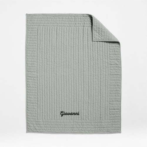 Personalized Baby's First Blue Organic Cotton Heathered Jersey Baby Crib Quilt