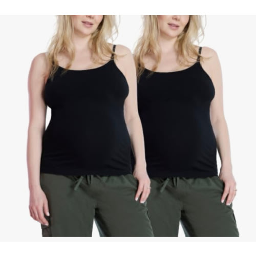 Motherhood Maternity Womens Clip Down Nursing Tank Top Cami with Adjustable Straps for Breastfeeding-2 Pack