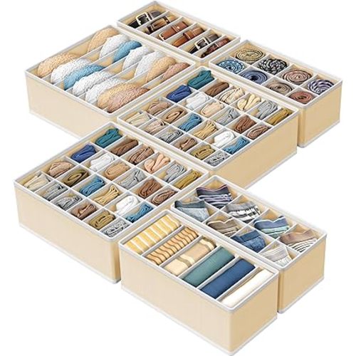 Simple Houseware Closet Underwear Organizer Drawer Divider Assorted 7 Pieces, Beige