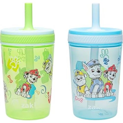 Zak Designs PAW Patrol Kelso Toddler Cups For Travel or At Home, 15oz 2-Pack Durable Plastic Sippy Cups With Leak-Proof Design is Perfect For Kids (Chase, Marshall, Rubble, & More)