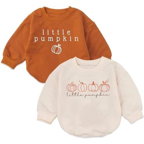2PC Little Pumpkin Baby Romper, Infant Halloween Ghost Outfit, Fall Baby Girl Boy Bodysuit, Long Sleeve Autumn Clothes