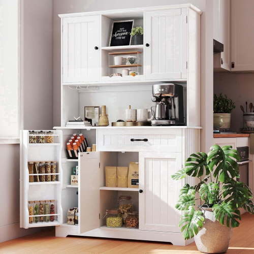 Noelse, Kitchen Pantry Cabinet, 67", White, 5 Doors and 14 Shelves