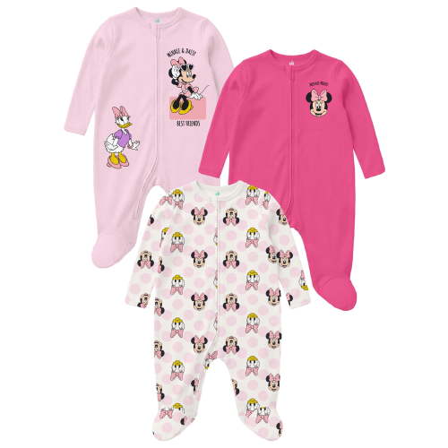 Minnie and Daisy Baby Girls 3 Pack Sleep n’ Play Coverall, Sizes Newborn-9M