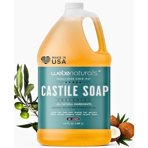 WEBE Pure Unscented Castile Liquid Soap Refill, 64 Ounce | Vegan & Gluten Free Non-GMO, For Face, Body Wash, Dishes, Pets & Laundry