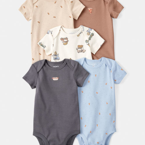 Multi Baby Boy 5-Pack Print Cotton Multipack Bodysuits - Blue/Brown/Green/White | Carter’s Oshkosh Canada