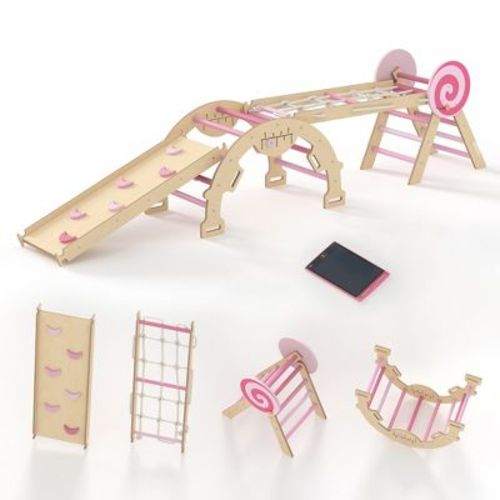 Pikler Triangle Set,7 in 1 Toddler Climbing Triangle Indoor,Foldable Toddler Climbing Toys Indoor 1-3,Pikler Triangle Climbing Toys (Pink)