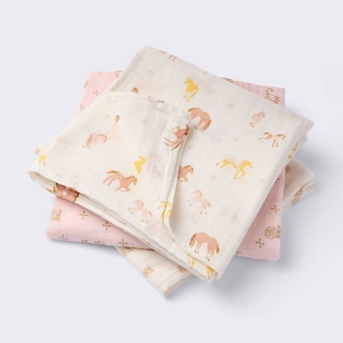 Muslin Swaddle Baby Blankets - Horses - 3pk - Cloud Island™