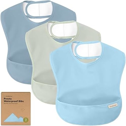 KeaBabies 3-Pack Waterproof Baby Bibs for Eating - Lightweight Toddler Feeding Bibs with Large Food Catcher, Mess Proof, Food-Grade Baby Eating Essentials, Easy to Put On & Clean (Ocean)