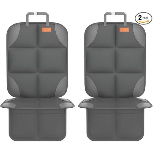 SMART ELF Car Seat Protector for Child Car Seat - Waterproof 600D Fabric Baby Seat Protectors for Non-Slip Backing Mesh Pockets for Baby and Pet, Easy Storage（Dark Gray）