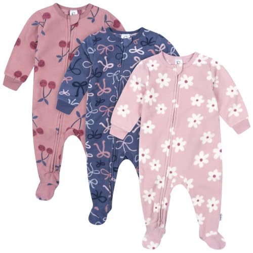 Gerber Baby Girls' Toddler Fleece Footed Pajamas 3-pack