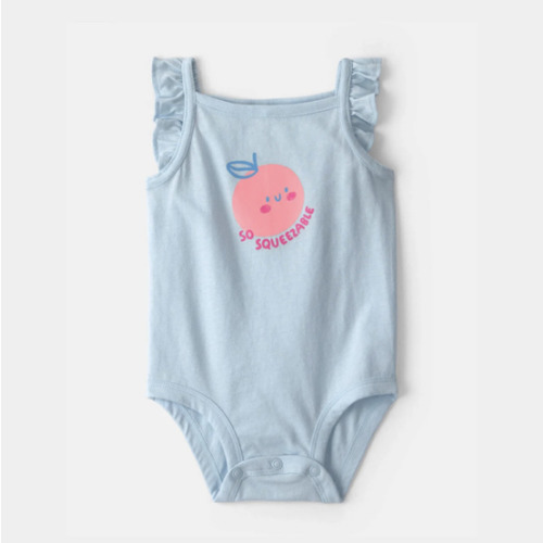 Baby Girl 'So Squeezable' Sleeveless Graphic Bodysuit - Blue | Carter's