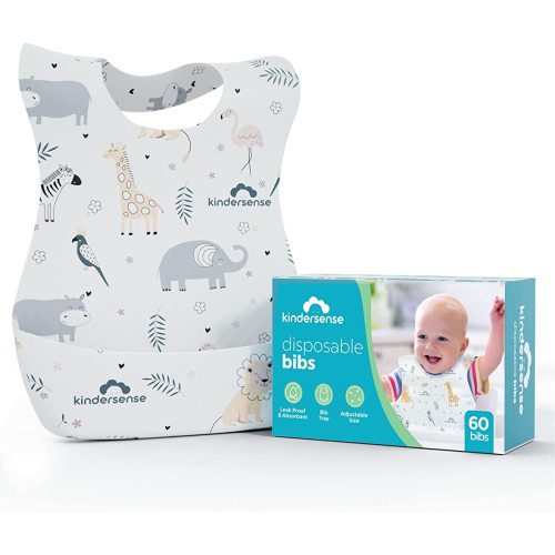 KinderSense® Disposable Baby Bibs for Feeding/Drooling – Travel Bibs for Baby | Absorbent + Leakproof Disposable Bibs Baby