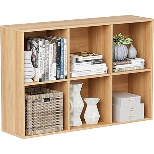 Wooden Cube Storage Organizer with Closed Back Panel, 11in Cube Shelf Opening, Bookshelf, Display Shelf,Closet Cabinet for Home and Office (Natural Oak, 6-Cube 35.98L*9.45W*24.09H)