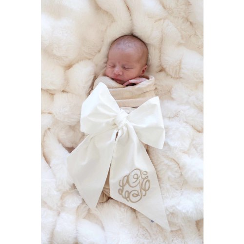 Personalized Newborn Bow Sash | Ivory