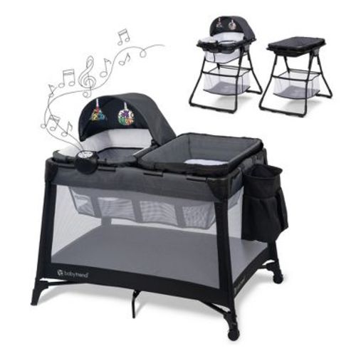 Baby Trend Willow Nursery Center Standard Playard with Bassinet Stand/Changing Stand and Music Center - Black